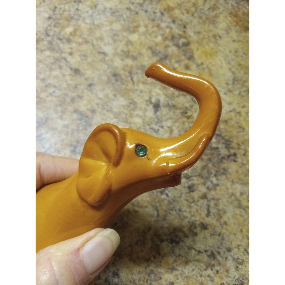 Vintage Mustard Yellow Ceramic Elephant Figurine Trunk Up Good Luck MCM Decor - Picture 3 of 4